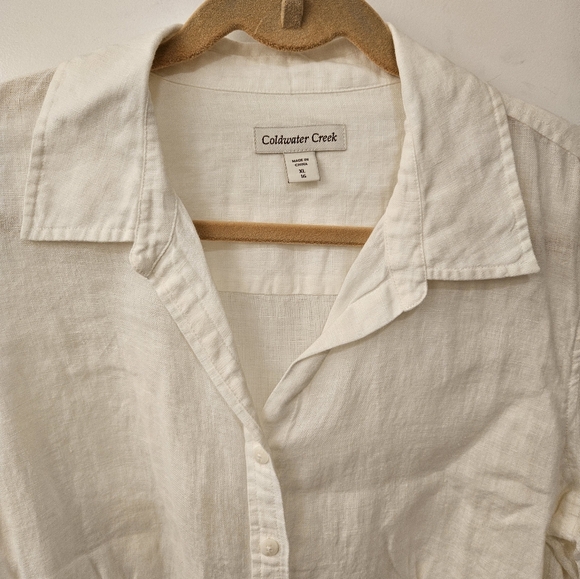 NWT - Linen Coldwater Creek White Camp Button Down Shirt - Size XL - Picture 5 of 7